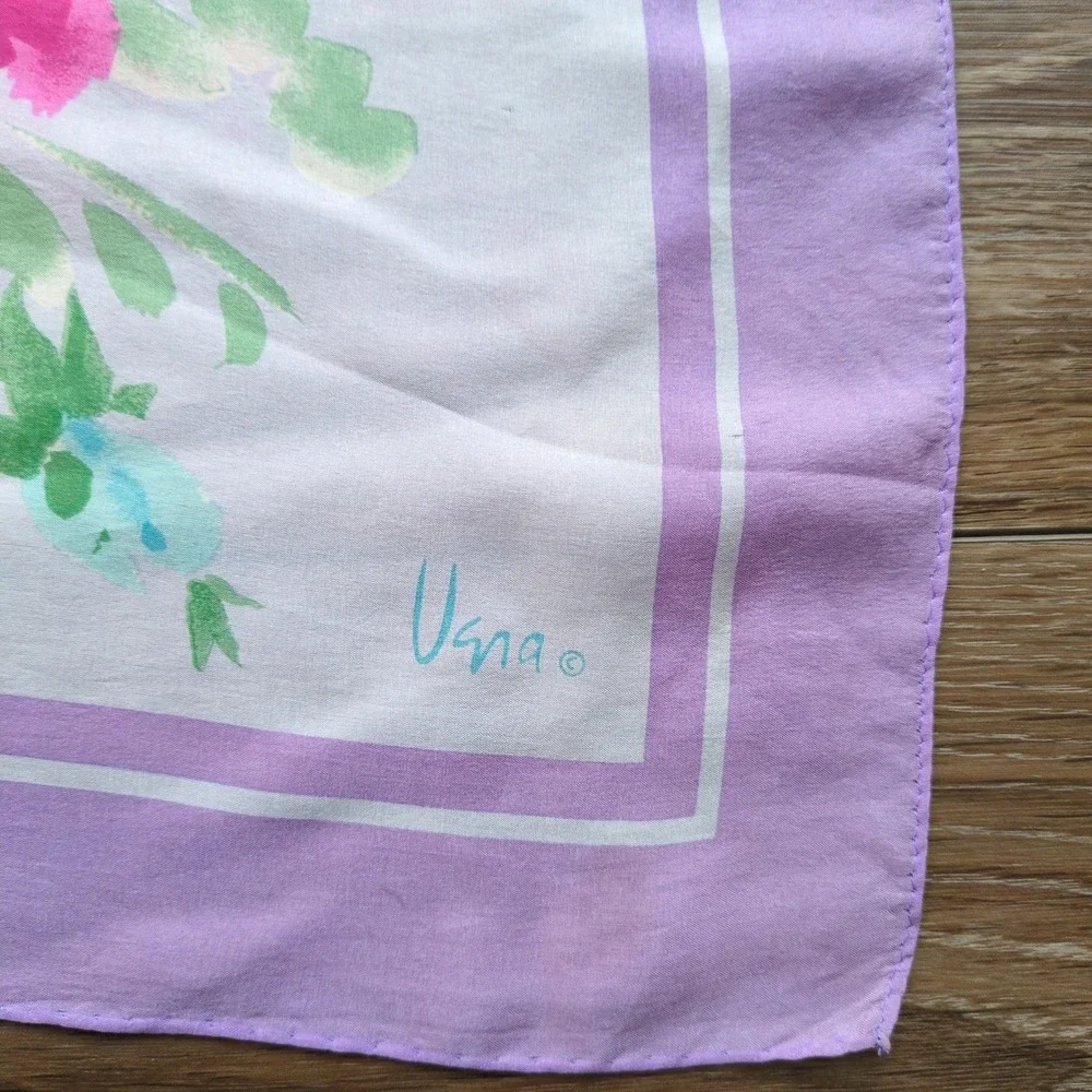 Vtg 60s/70s Vera Neumann Floral Silk Scarf Purple Pink Blue Roses Sheer Square
